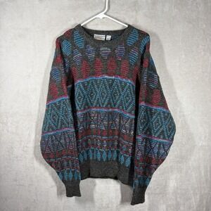 VTG 80s Geometric Crewneck Sweater Men's XL Retro Eclectic Grandpa Indie Sleeze